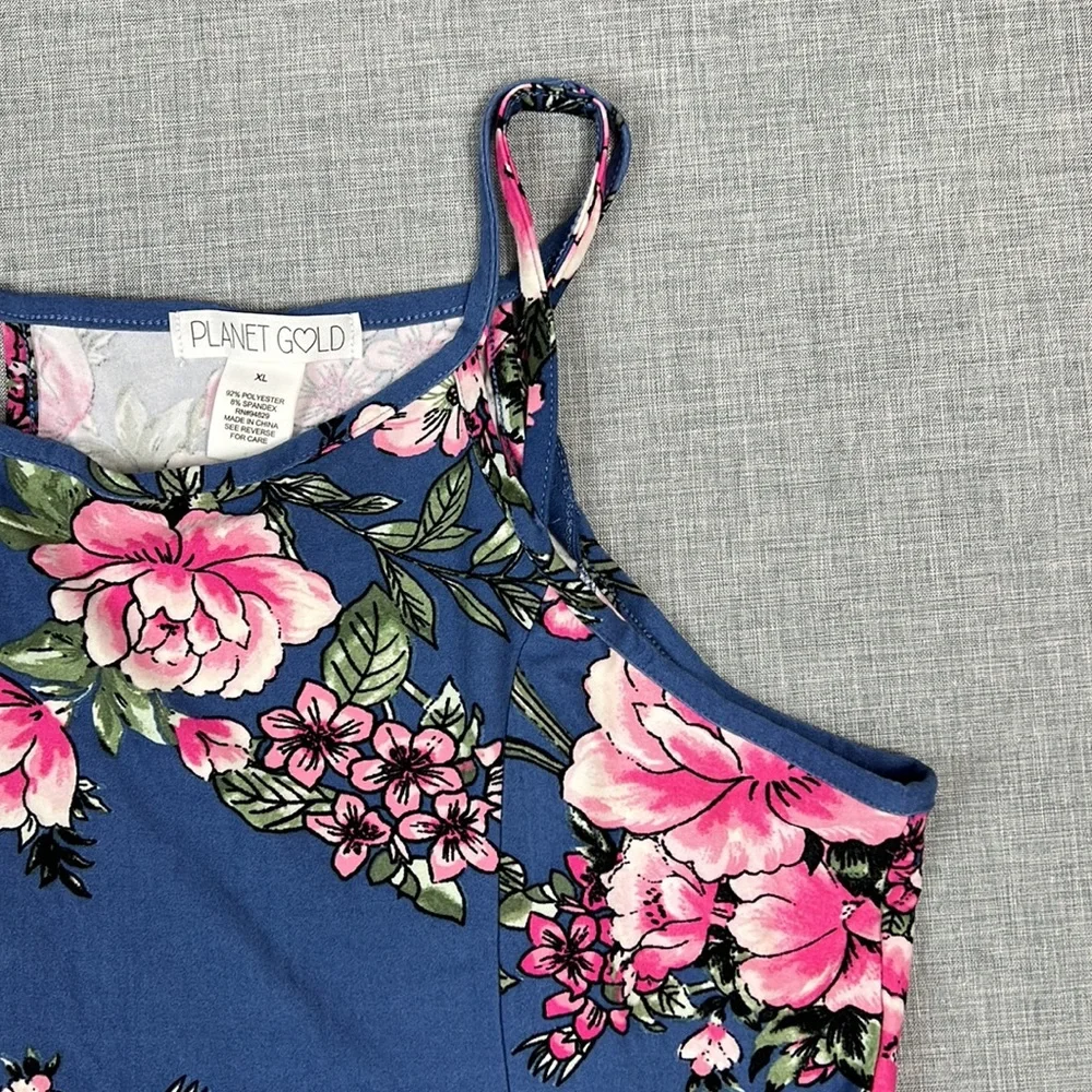 Planet Gold Blue Floral Double Strap Fit and Flare Dress Juniors Size XL - Picture 4 of 5